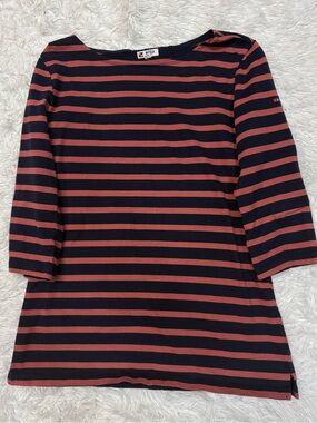 Batela Red & Navy Striped Boatneck Quarter Sleeve